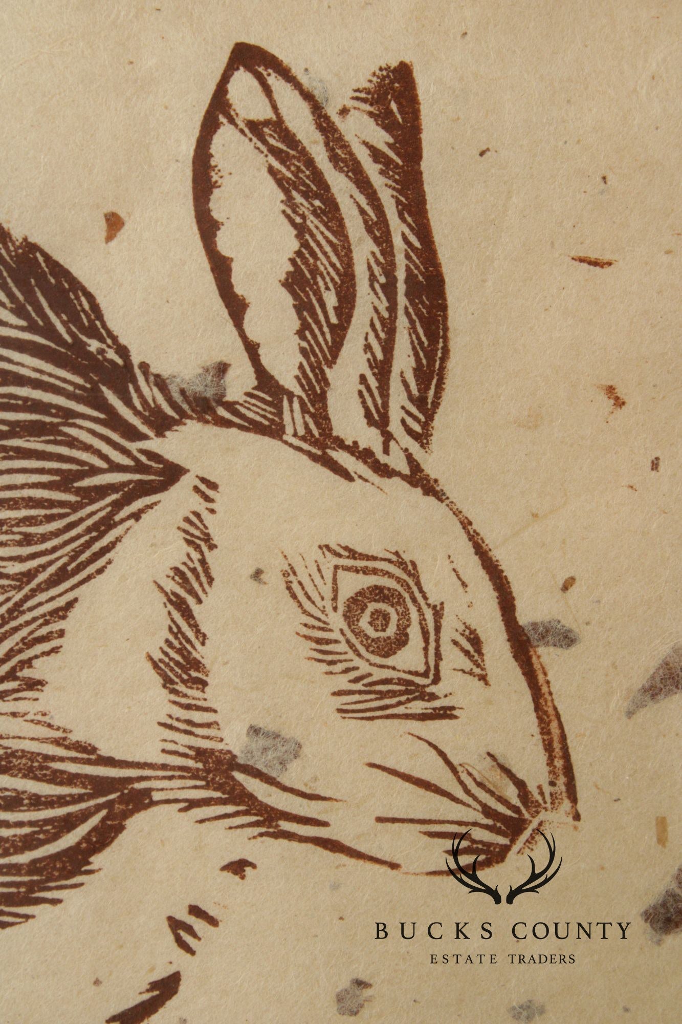 R. Freed Framed Linocut, Running Hare