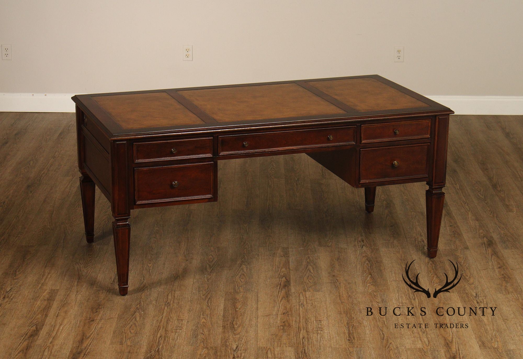 Ethan Allen Leather Top Cherry 'Buckley' Executive Desk