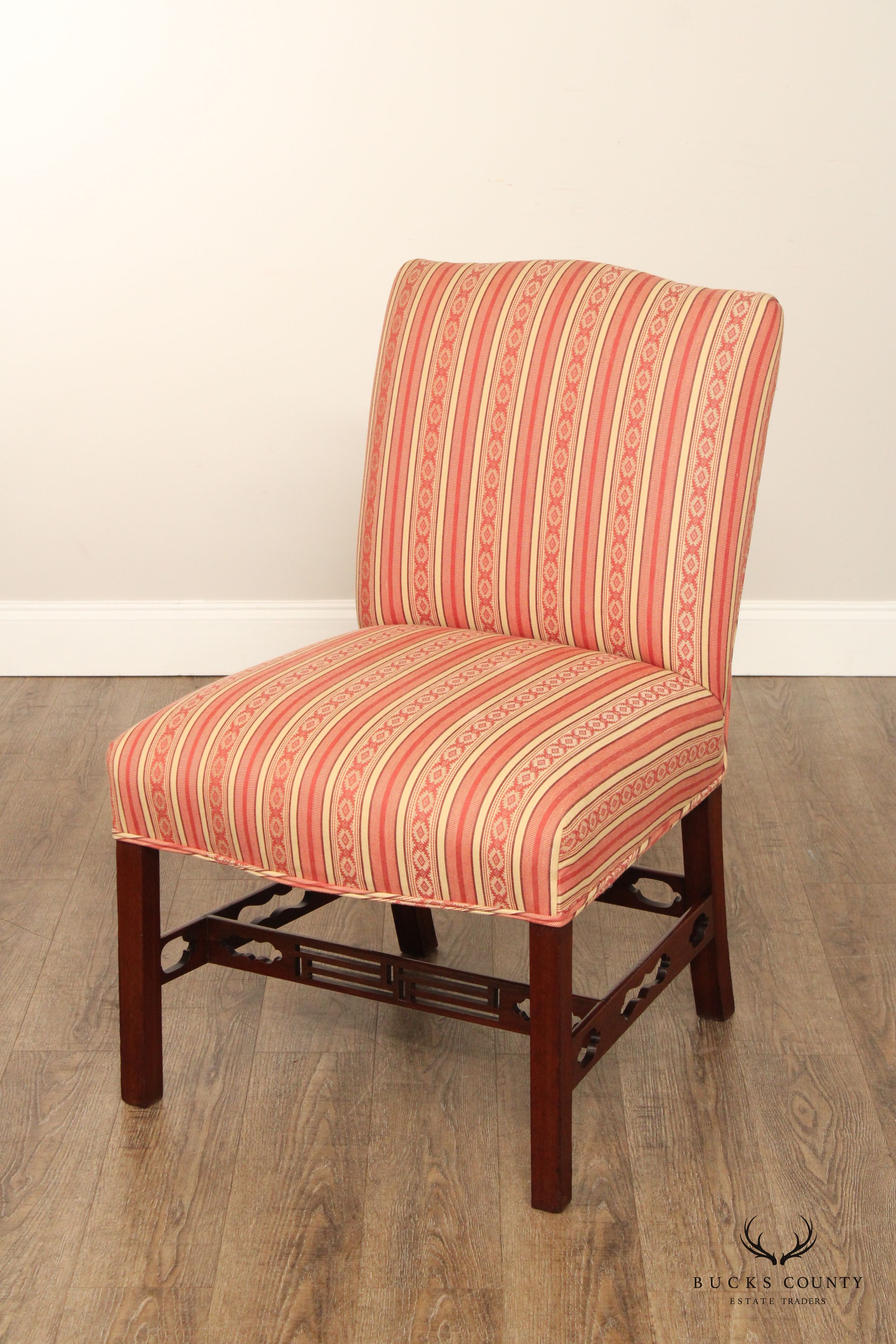 Chippendale Style Custom Upholstered Pair Of Mahogany Side Chairs