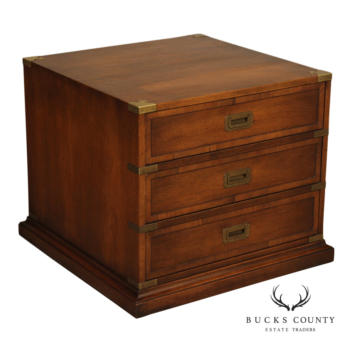 Hekman Campaign Style Mahogany Three-Drawer Nightstand With Brass Accents