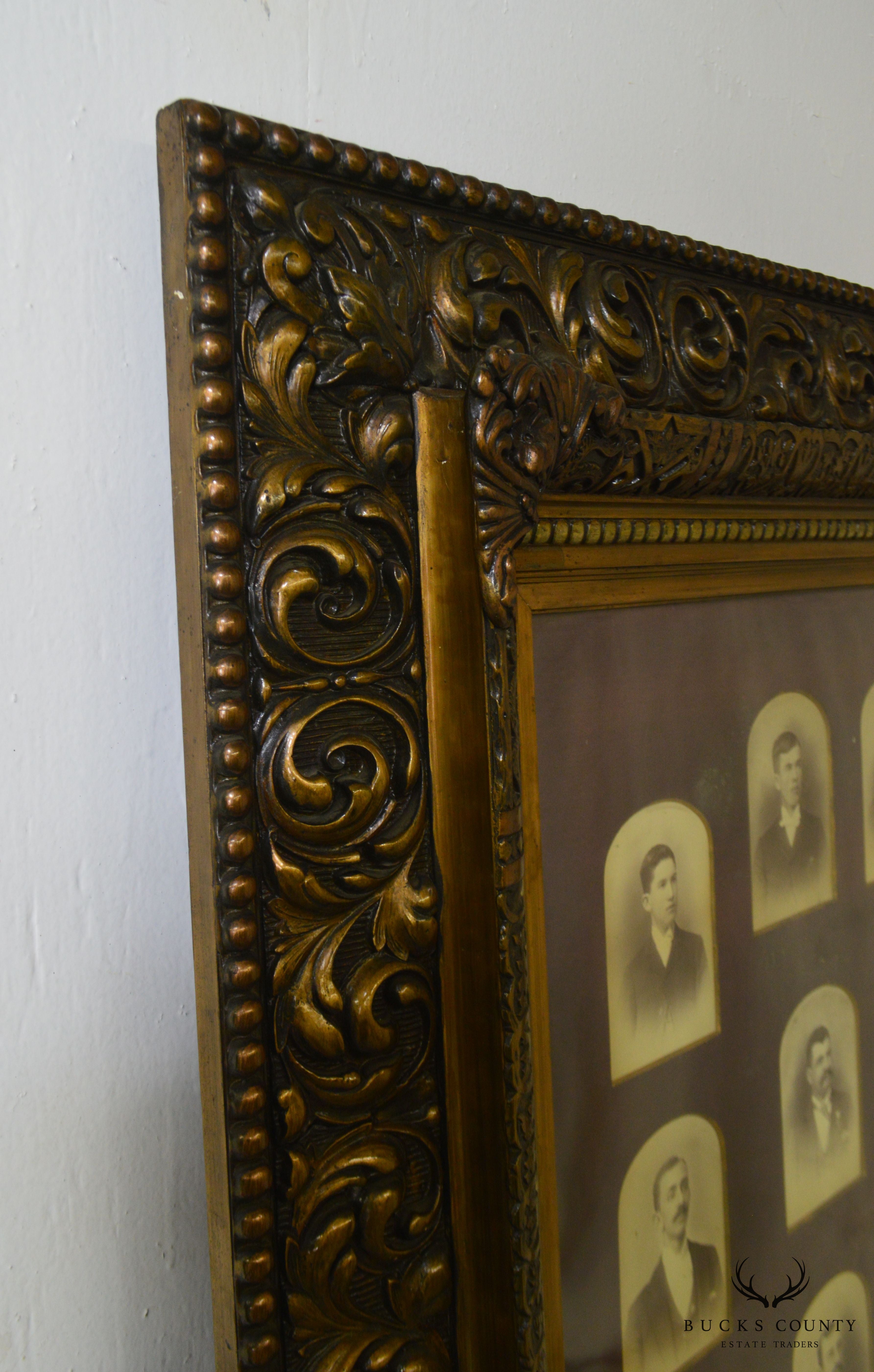 Antique Aesthetic Carved Pair Large Gold Frames with Historical Lodge Photos