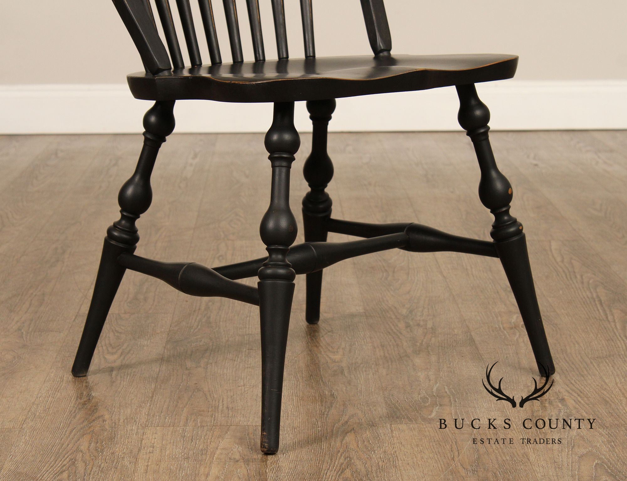 Farmhouse Style Set of Six Ebonized Windsor Dining Chairs