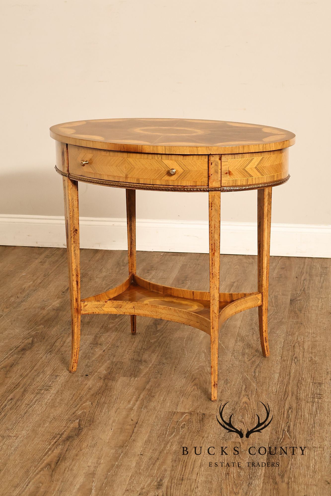 Maitland Smith Two-Tier Mixed Wood Sunburst Occasional Table