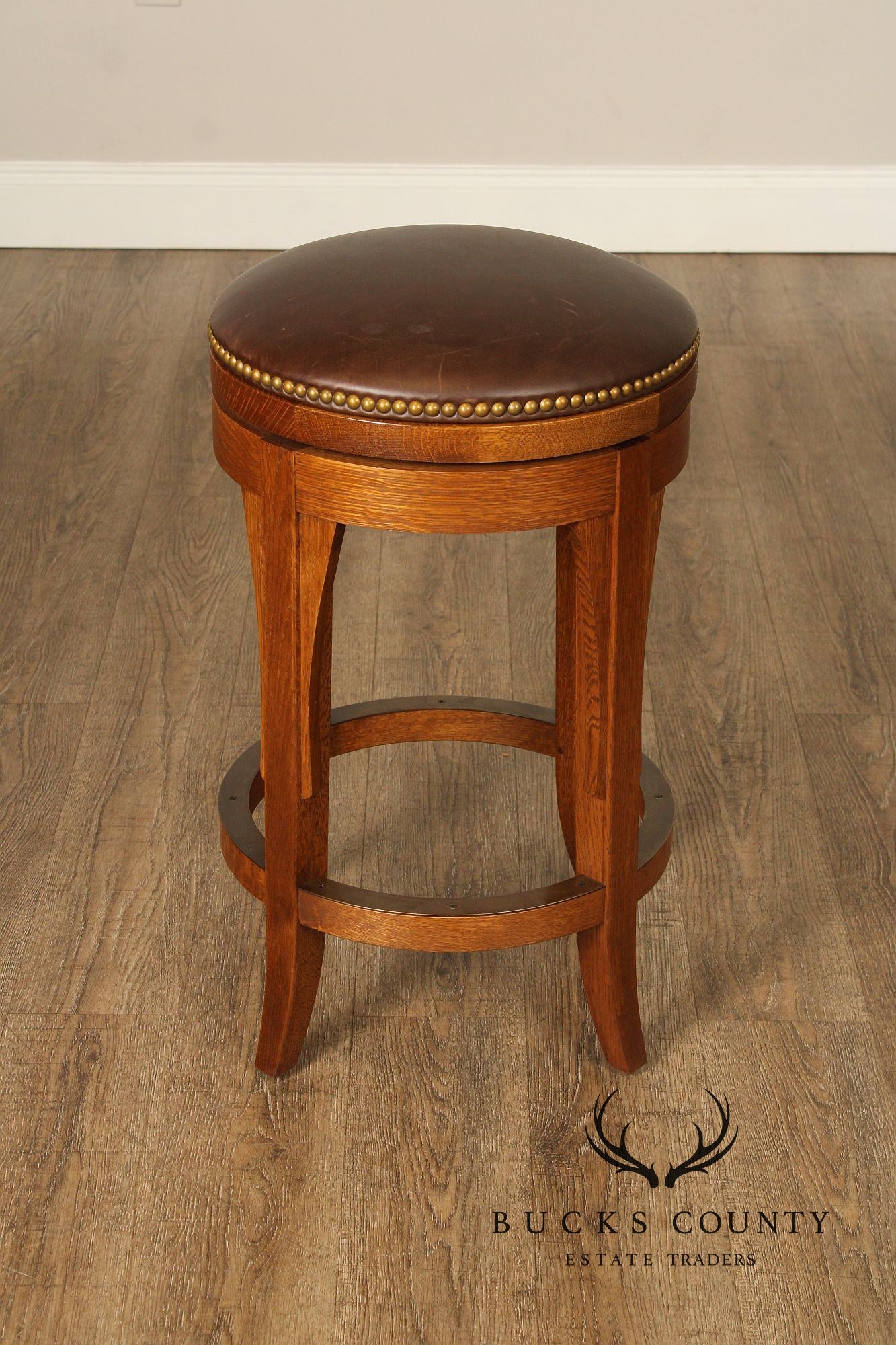 Stickley Mission Collection Oak and Leather Swivel Stool