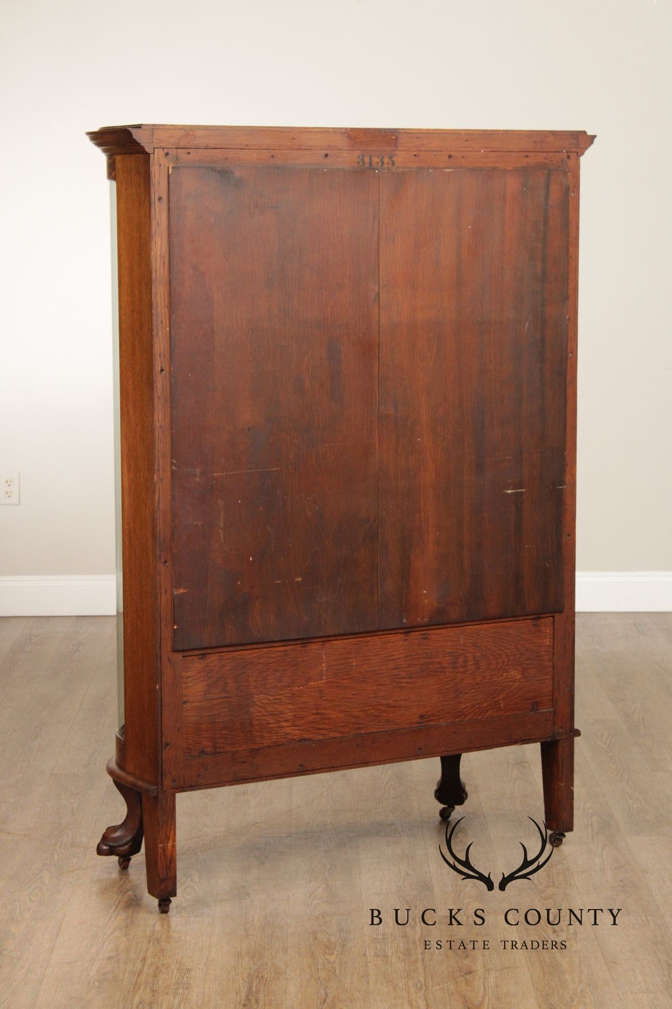 Antique Victorian Oak Curio Bow Glass China Cabinet