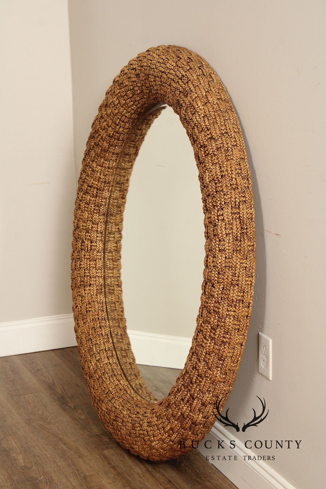 Coastal Style Large Woven Rope Frame Round Mirror