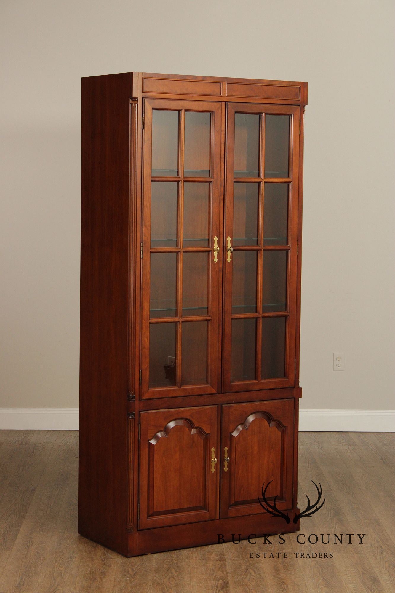 Traditional Pair of Cherry Glass Door Bookcases