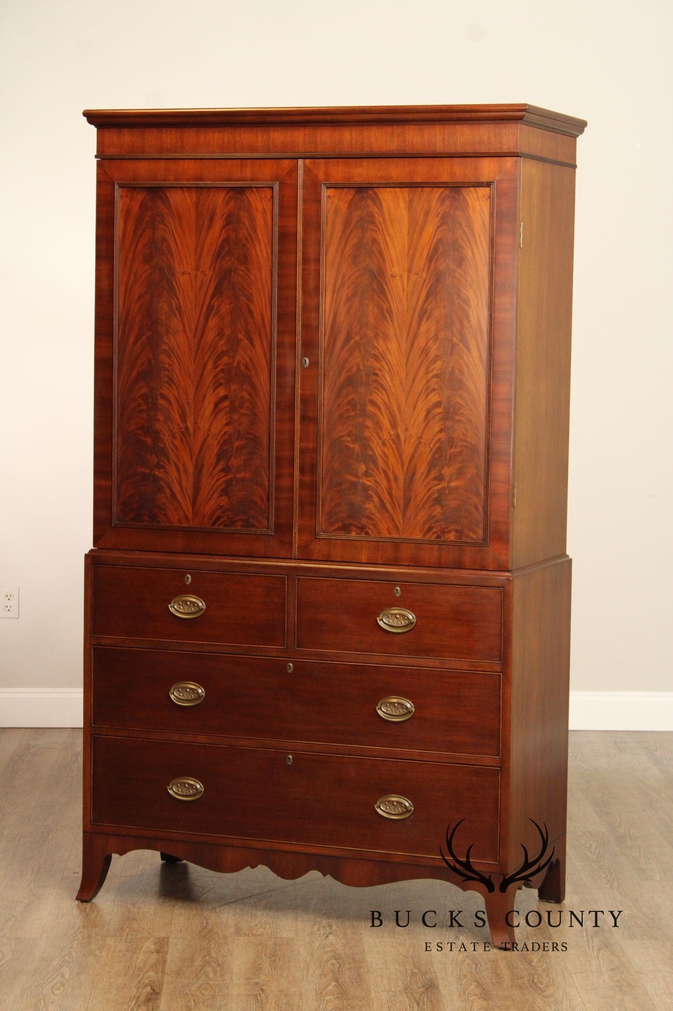 Hepplewhite Style Mahogany Linen Press Armoire