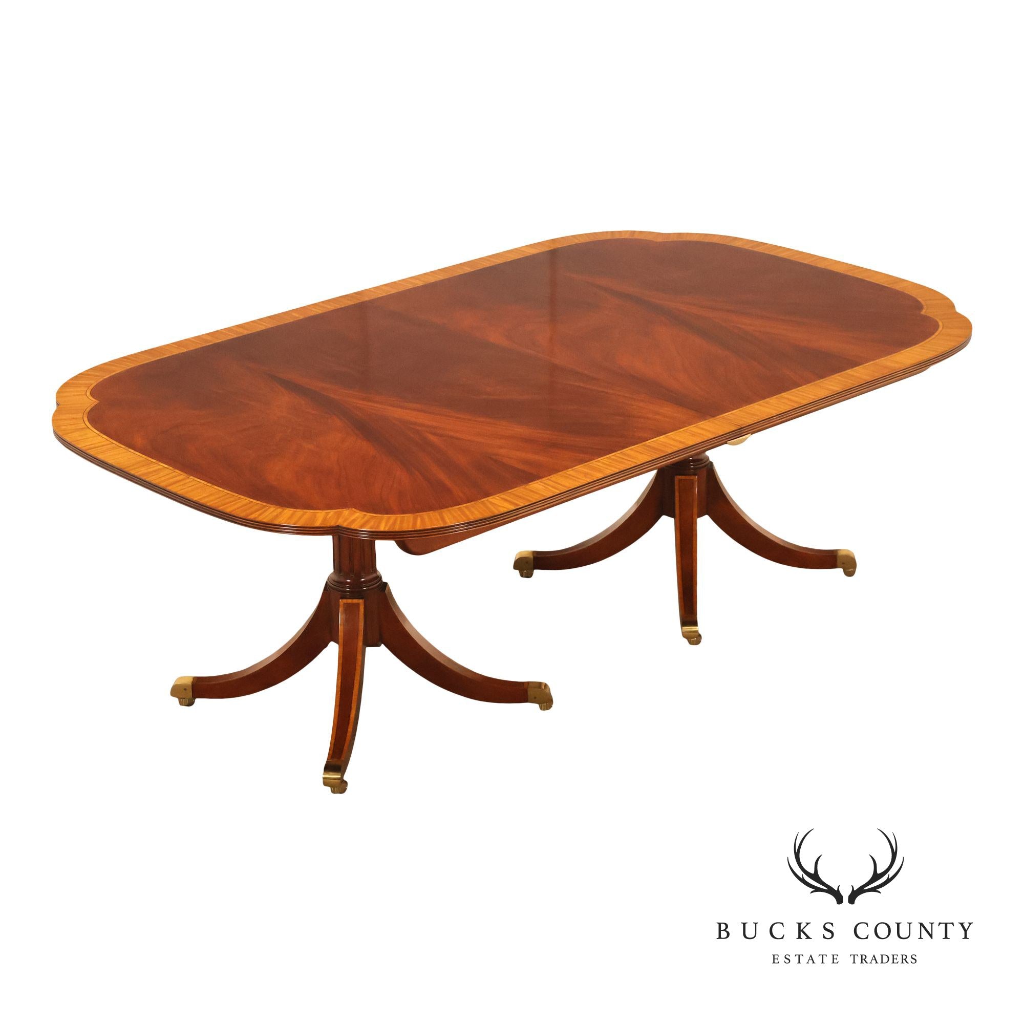 Karges Duncan Phyfe Banded Mahogany Double Pedestal Dining Table