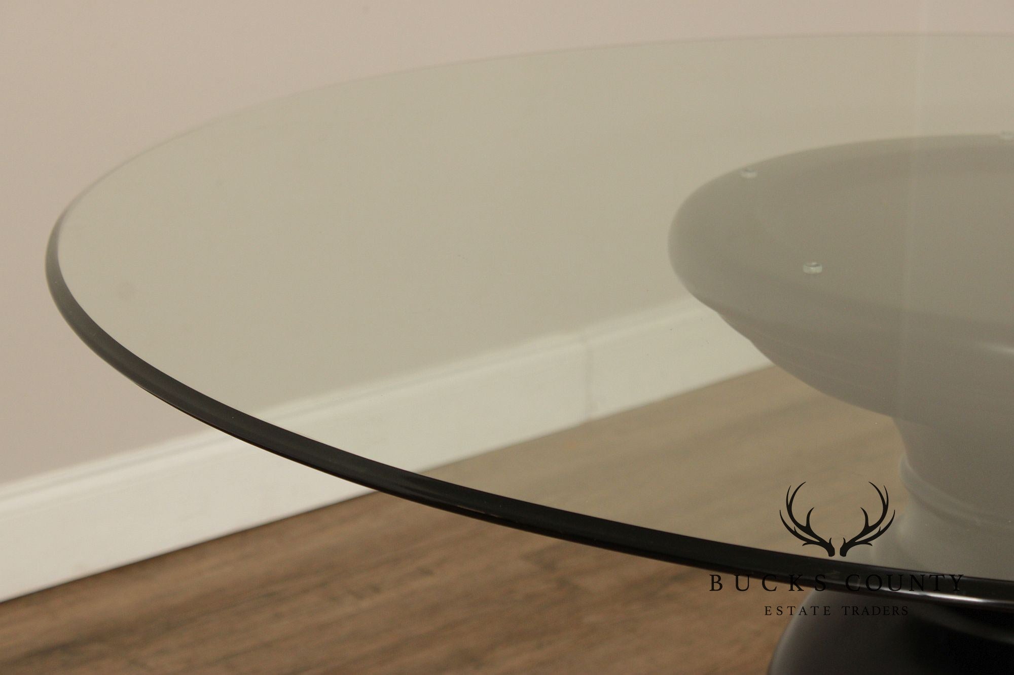 Contemporary Round Glass Top Ebonized Pedestal Dining Table