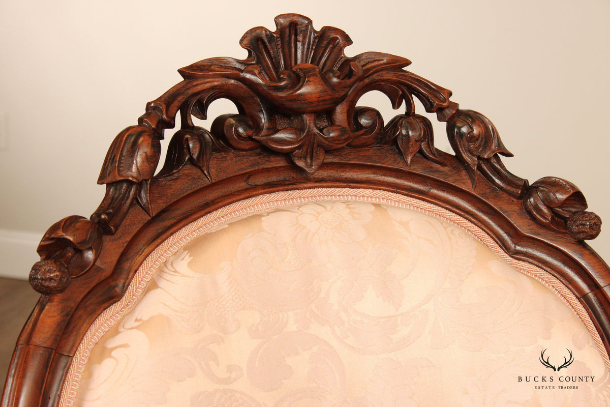 Antique Victorian Pair of Carved Walnut Armchairs
