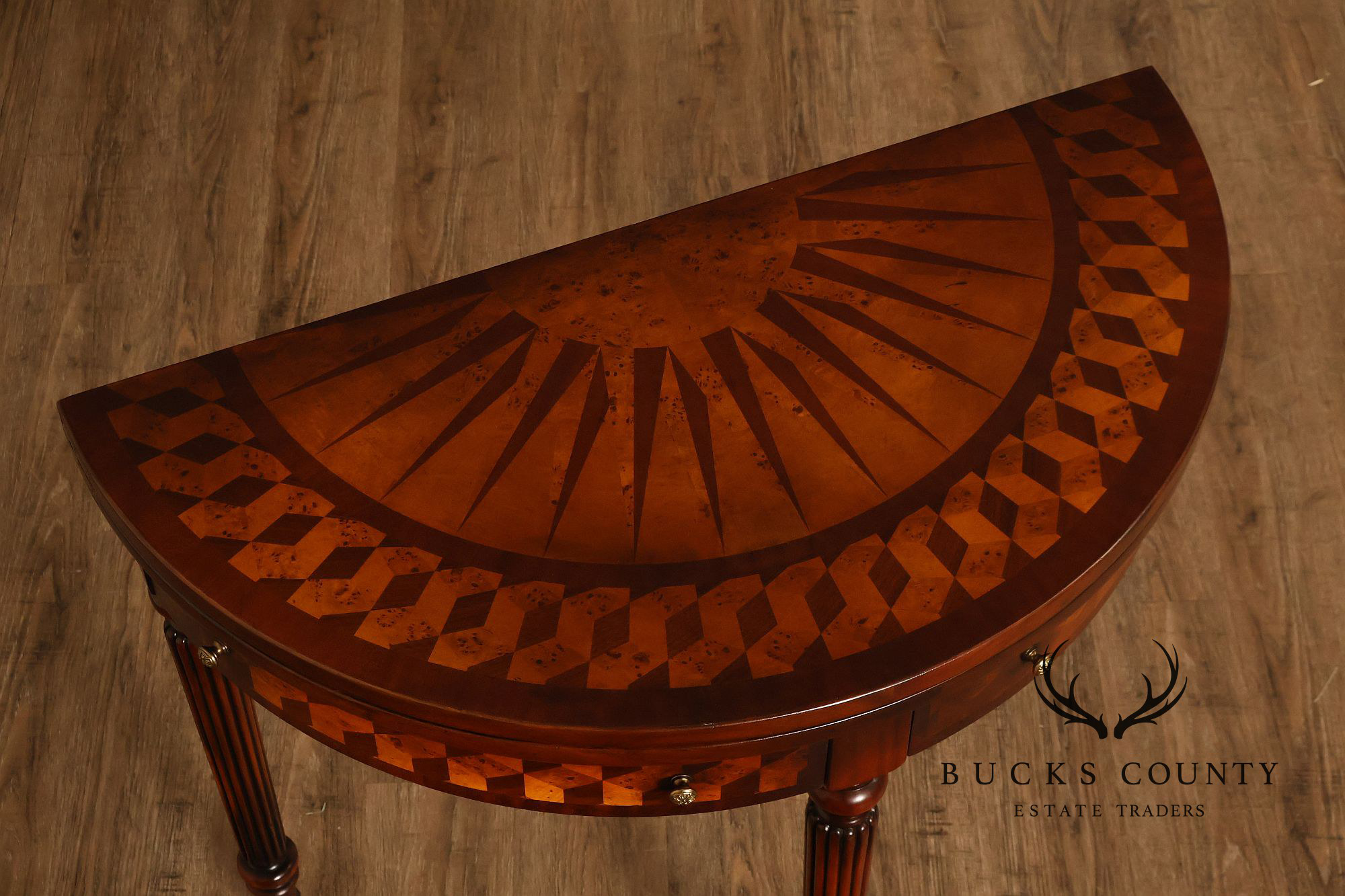Maitland Smith Inlaid Demilune Console Games Table