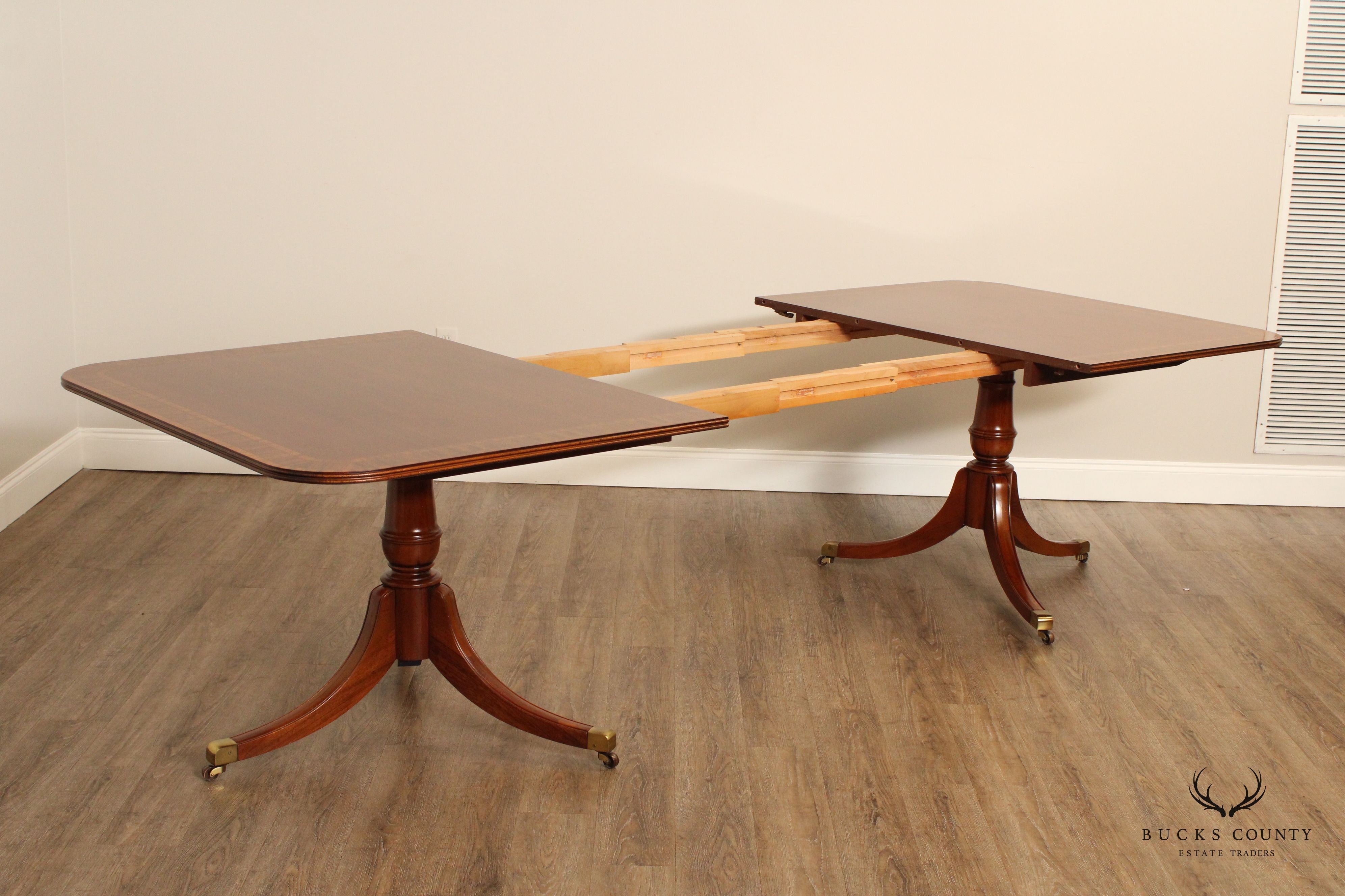 Georgian Style Banded Inlaid Mahogany Double Pedestal Dining Table