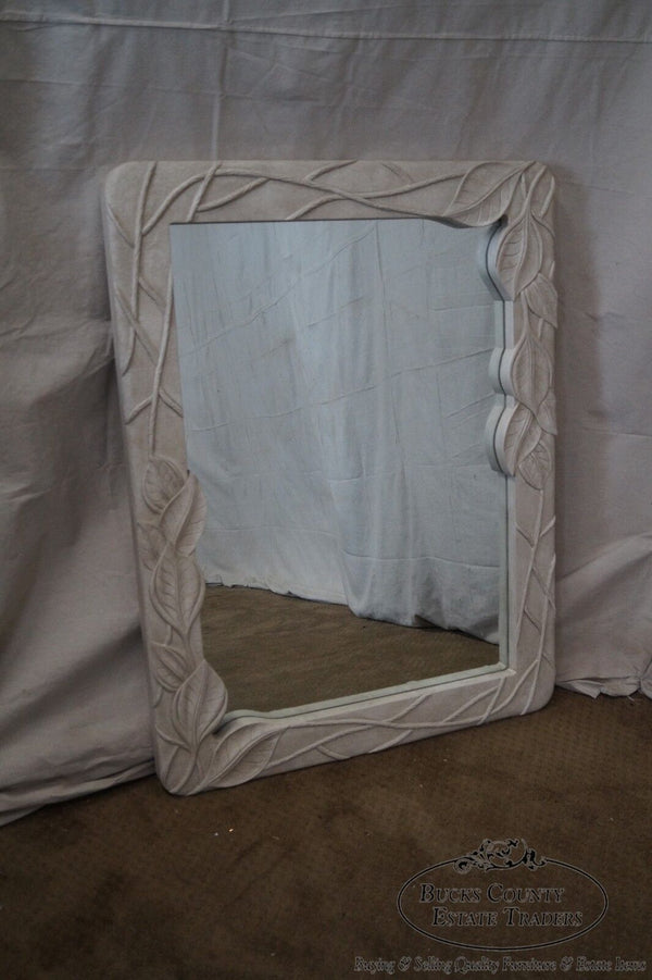 Mid Century Art Nouveau Style Painted Carved Leaf Frame Mirror