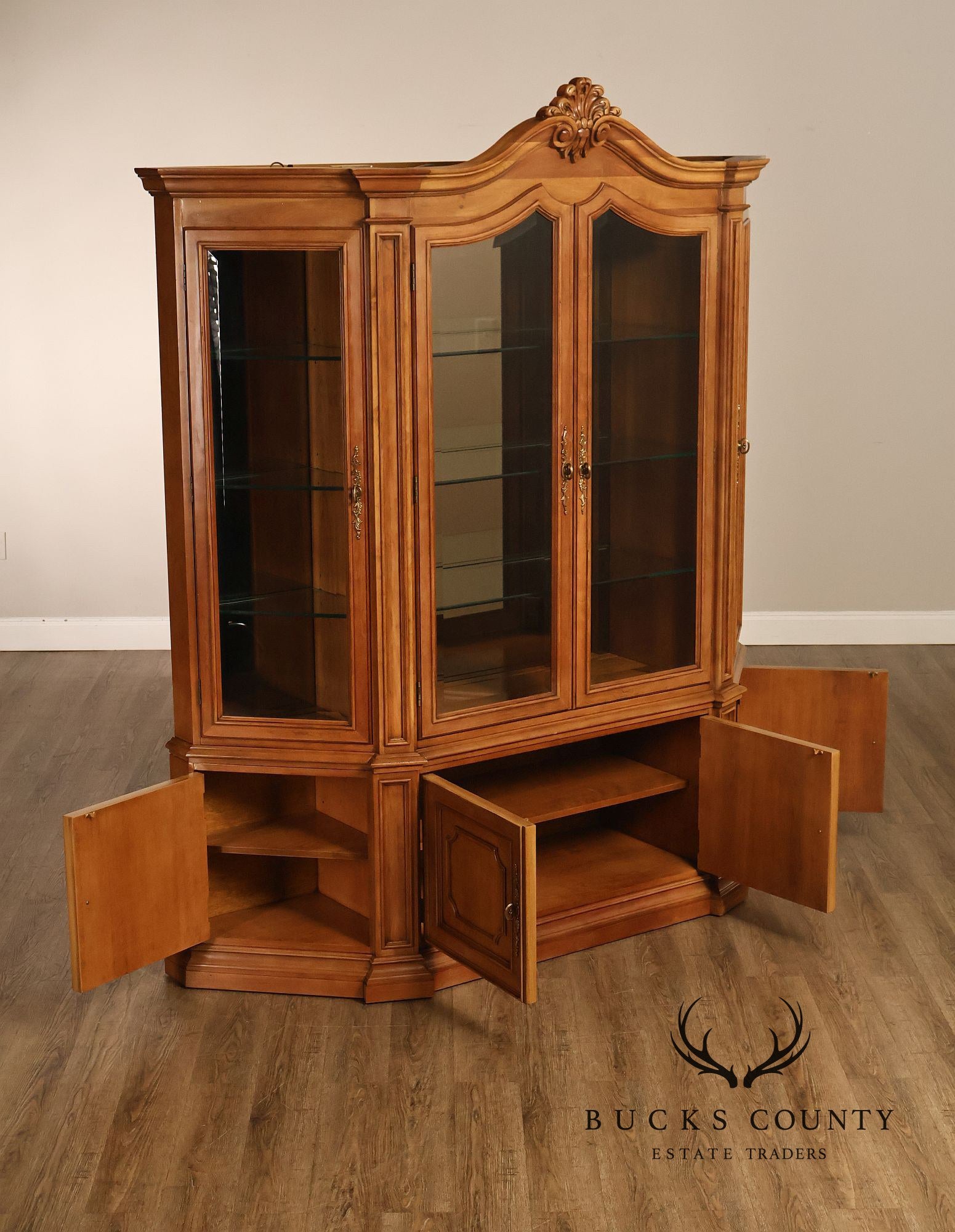 Century Furniture French Provincial Style Fruitwood Lighted China Cabinet