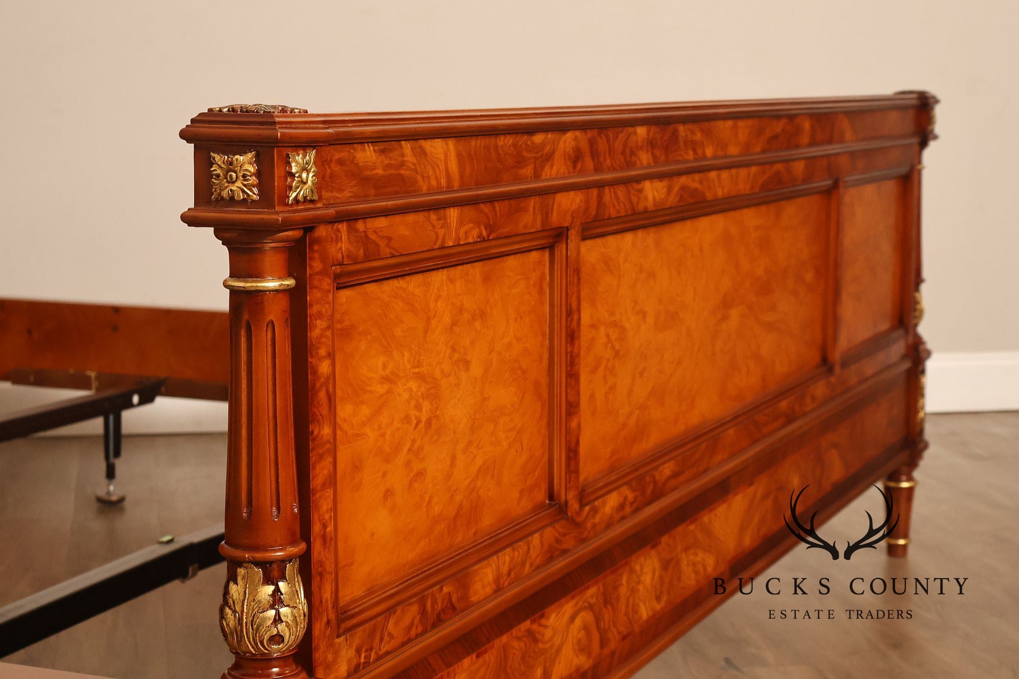 Quality Louis XVI Style Burlwood King Size High Back Bed