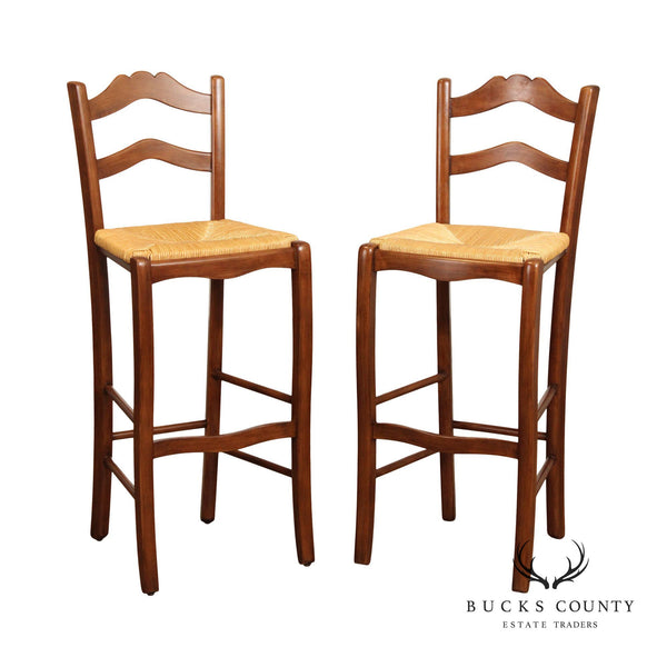 Ballard Designs 'LeMans' French Country Style Pair of Rush Seat Bar Stools