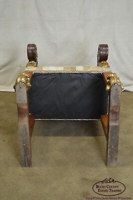 18th Century Italian Renaissance Patchwork Leather Partial Gilt Throne Chair