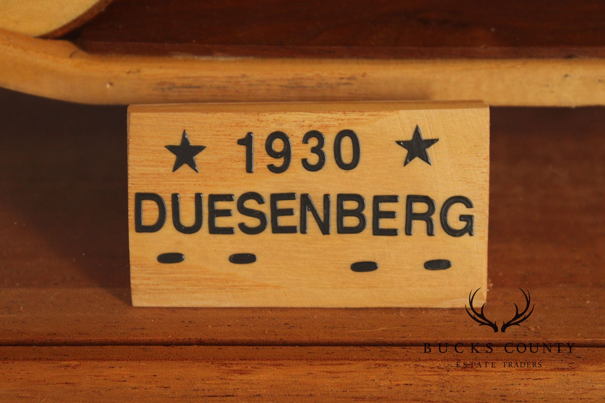 Carved Wood 1930 Duesenberg Model J in Display Case