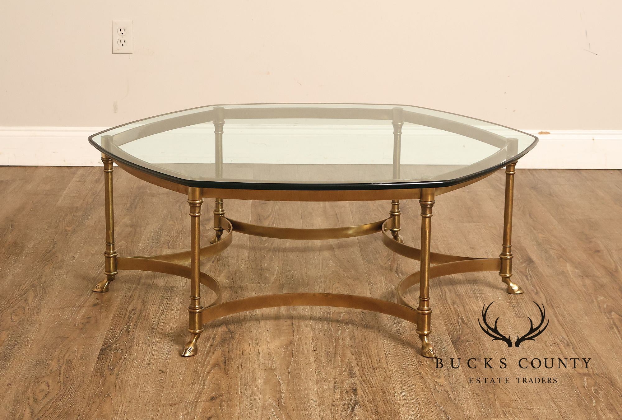 Directoire Style Vintage Brass and Glass Top Coffee Table