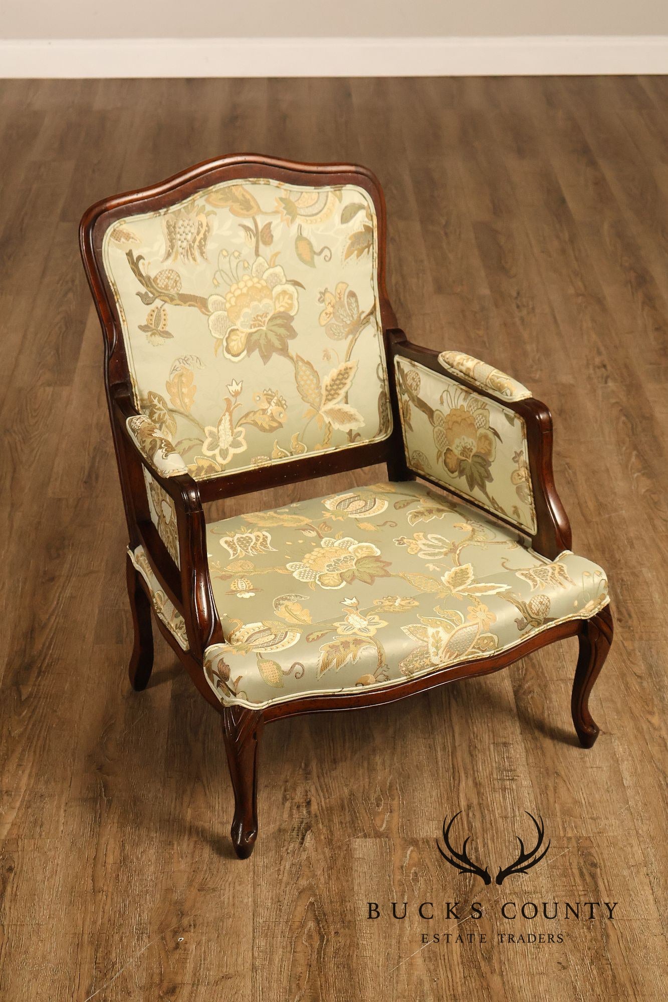 Louis XV Style Pair Of Bergere Upholstered Lounge Chairs