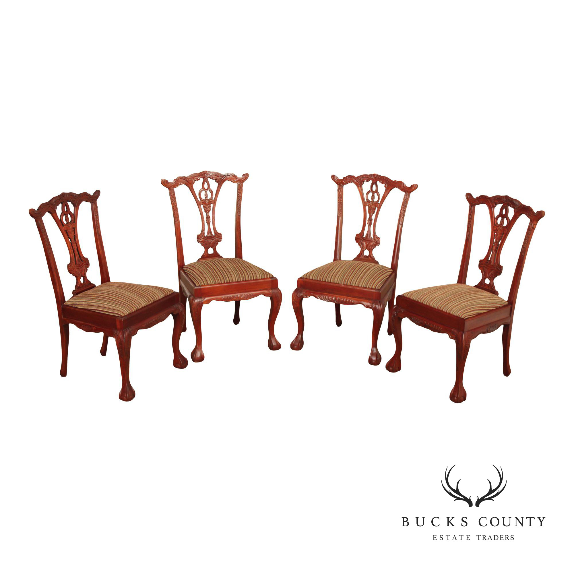 Chippendale Style Set of Four Carved Mahogany Dining Chairs