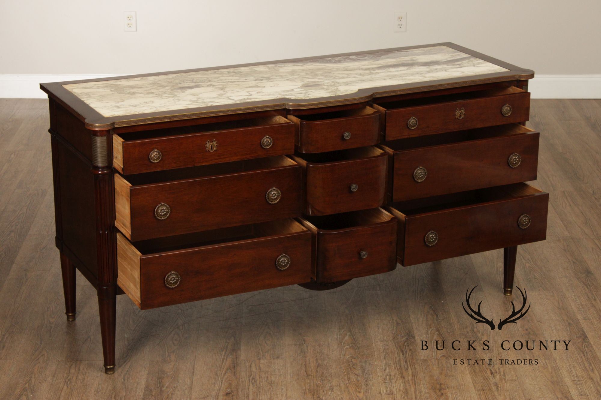French Louis XVI Style Marble Top Chest of Drawers