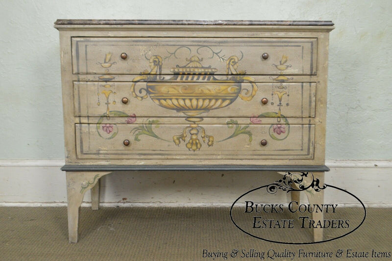 Adams Style Hand Painted Marble Top Chest of Drawers