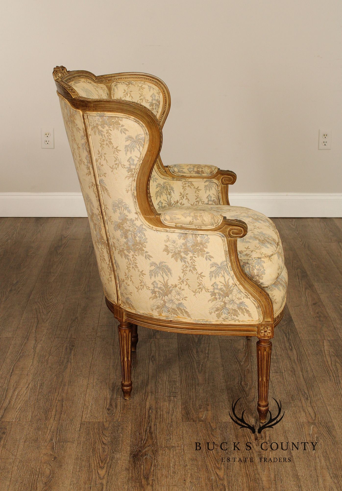 Antique French Louis XVI Style Bergere Wing Chair