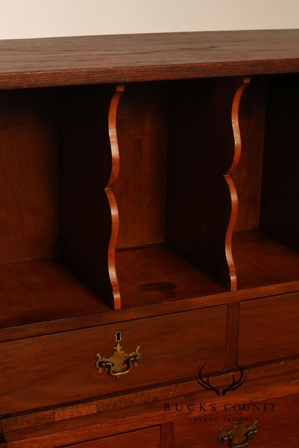 Antique Walnut Two-Part Writing Desk With Cubbyhole Organizer