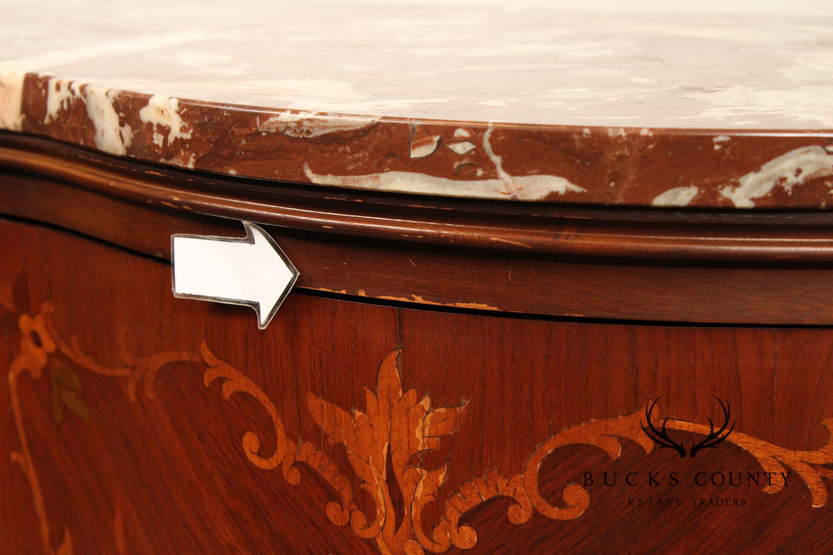 French Louis XV Style Ormolu Mounted Marquetry Bombe Chest