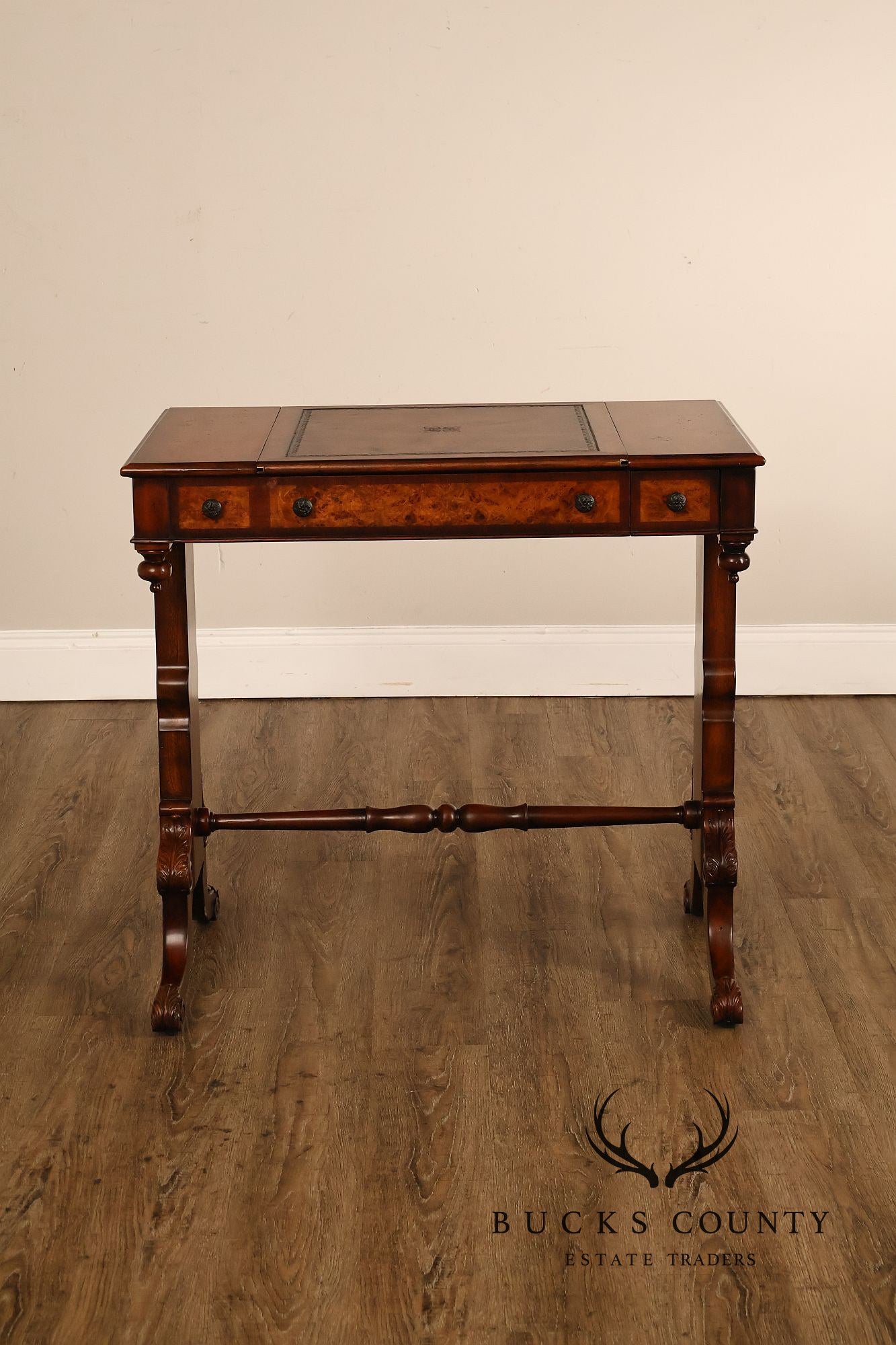 Theodore Alexander Mahogany Burl Wood Game Table