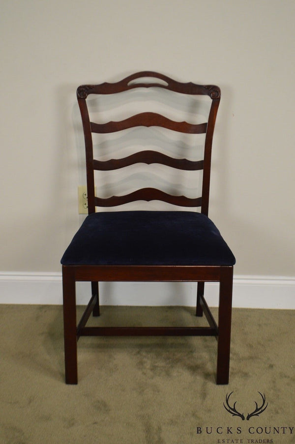 Chippendale Style Vintage Solid Mahogany Pair of Ladderback Side Chairs