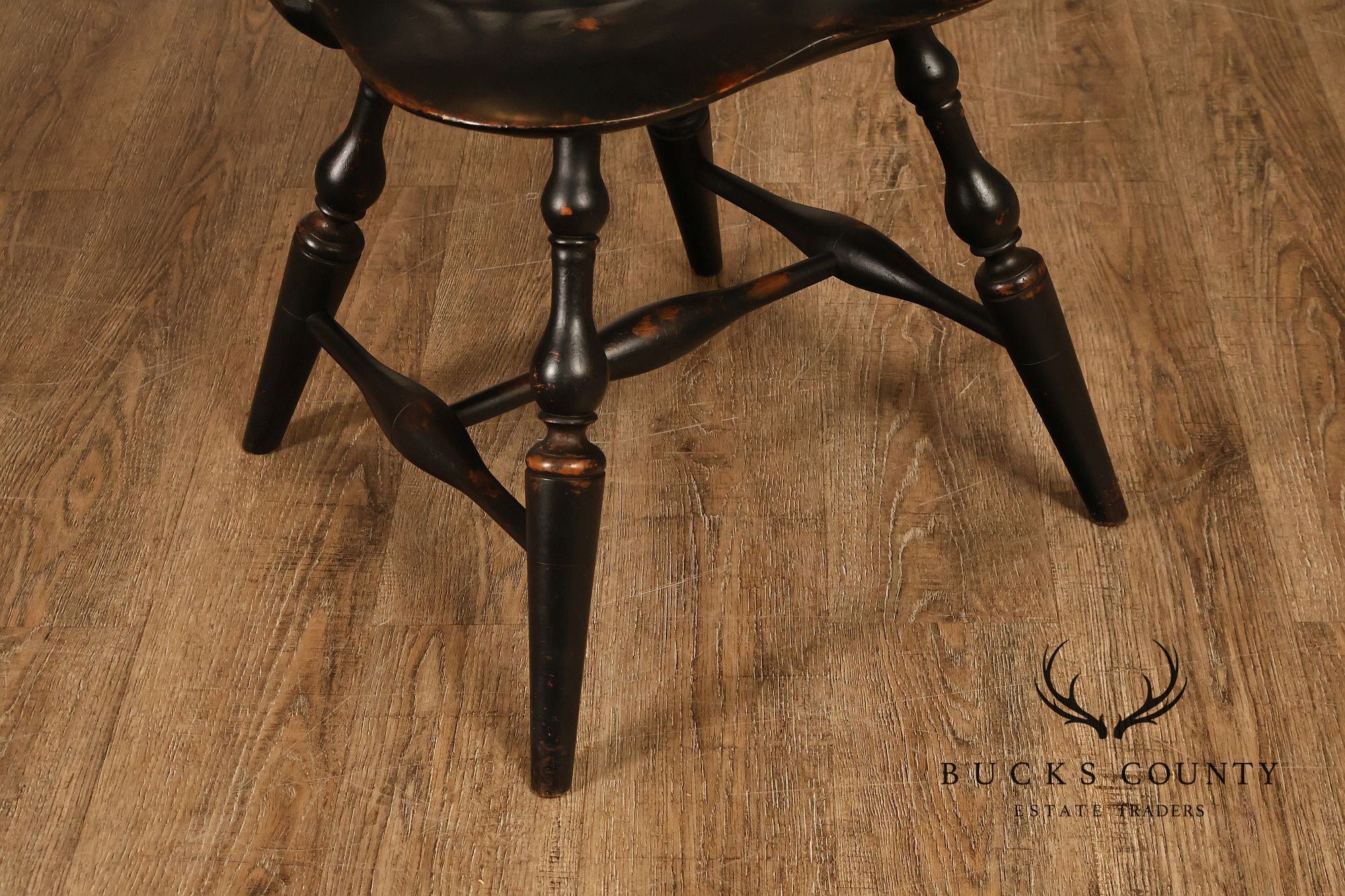 Richard Grell Set of Four Distress Painted Windsor Chairs