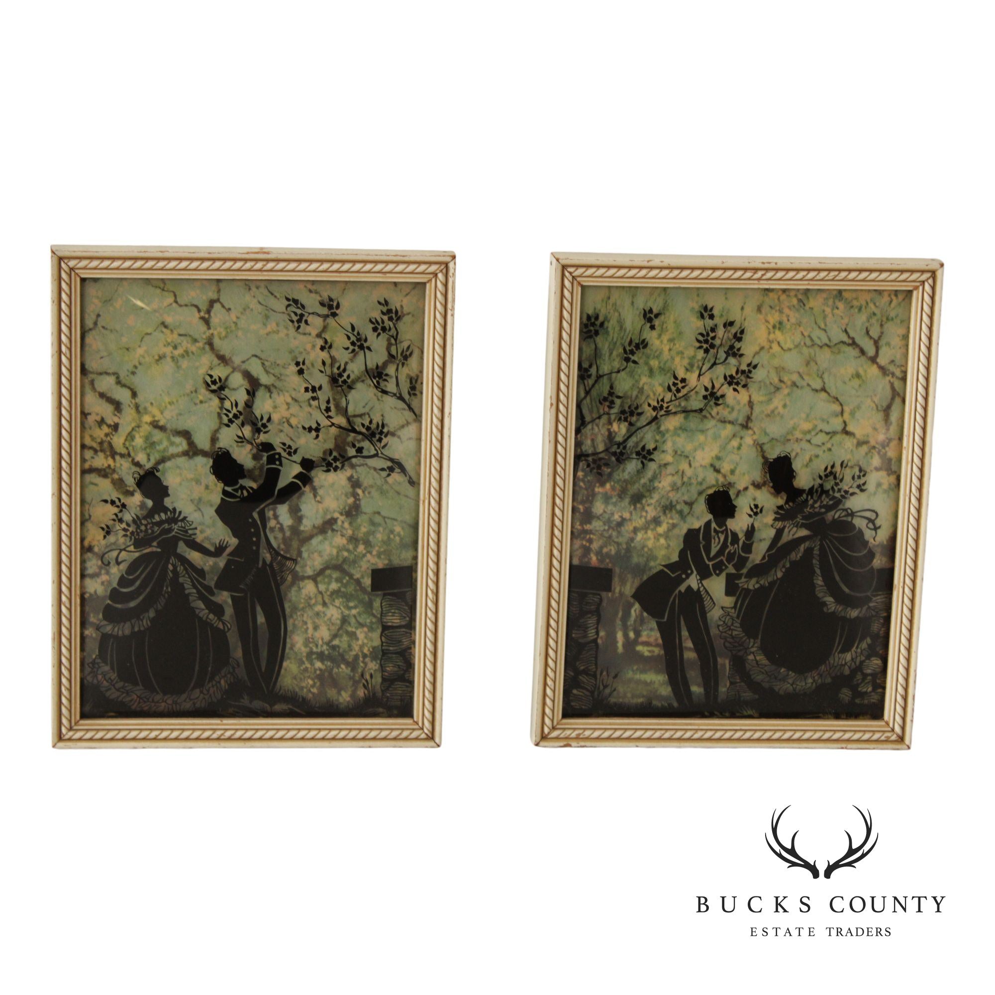 Vintage Pair of Reverse Painted Courtship Silhouettes