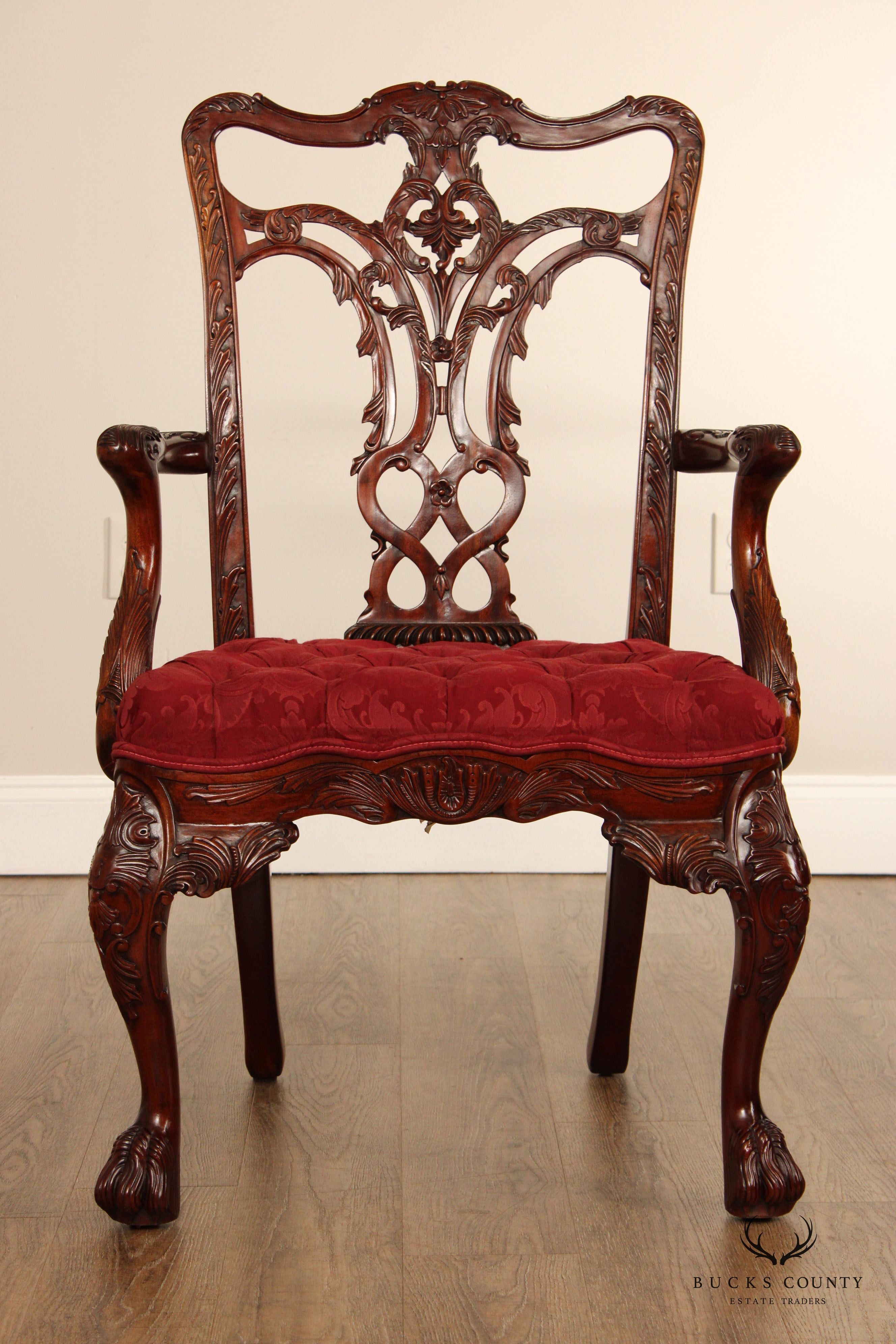 Maitland Smith Georgian Style Carved Mahogany Armchair