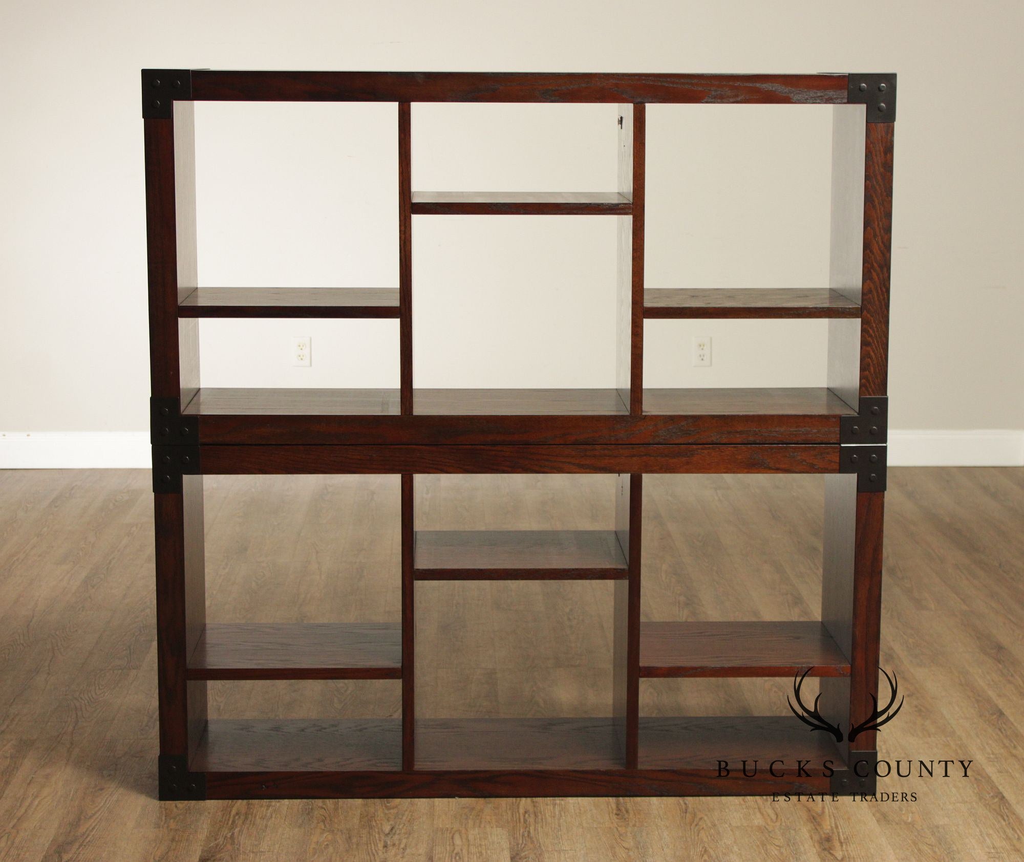 Contemporary Pair Of Open Display Bookcases In Dark Wood