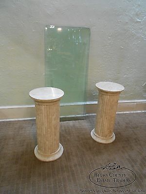 Maitland Smith Tessellated Stone Greek Doric Column Pedestal Glass Top Desk