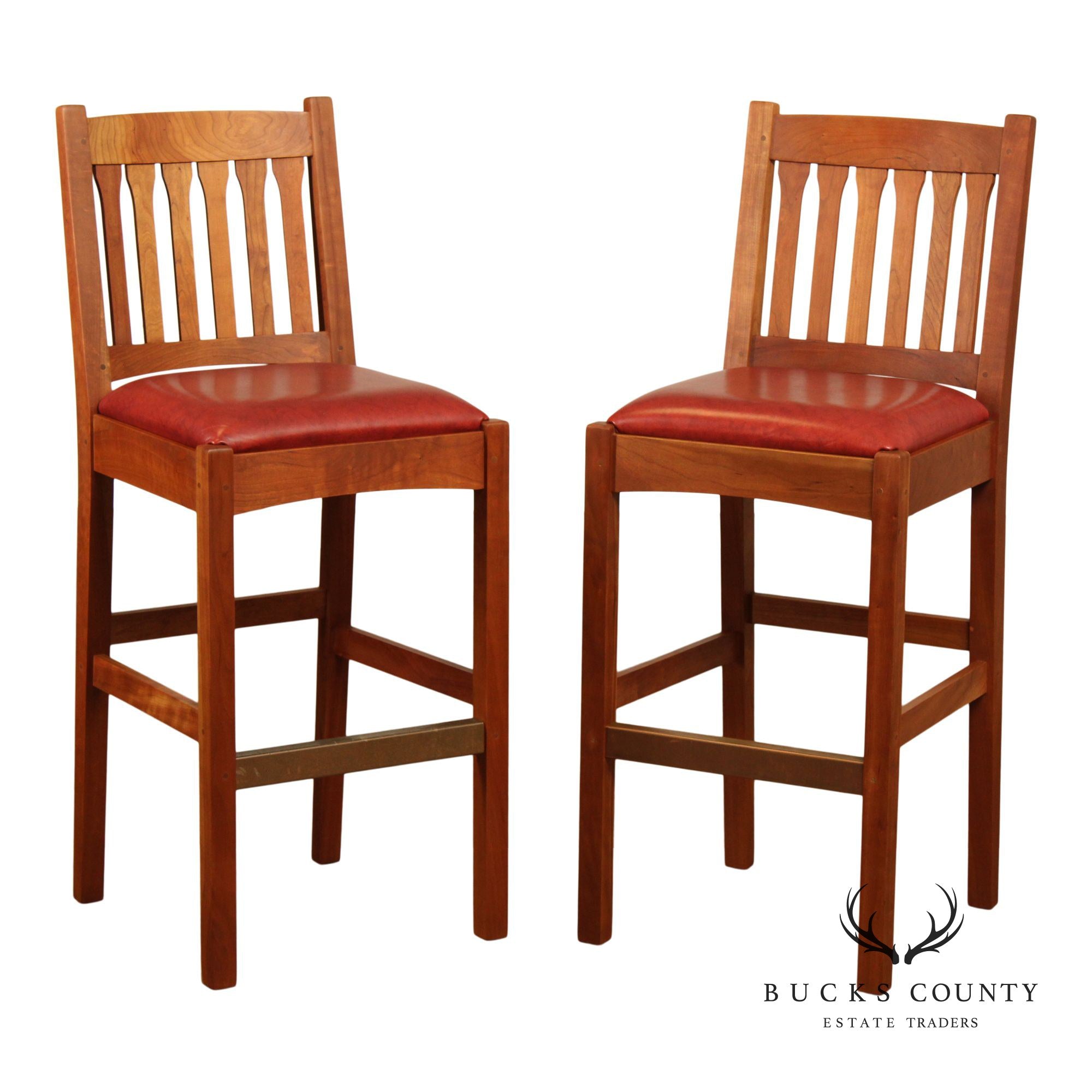 Stickley Mission Collection Pair of Cherry Cottage Bar Stools