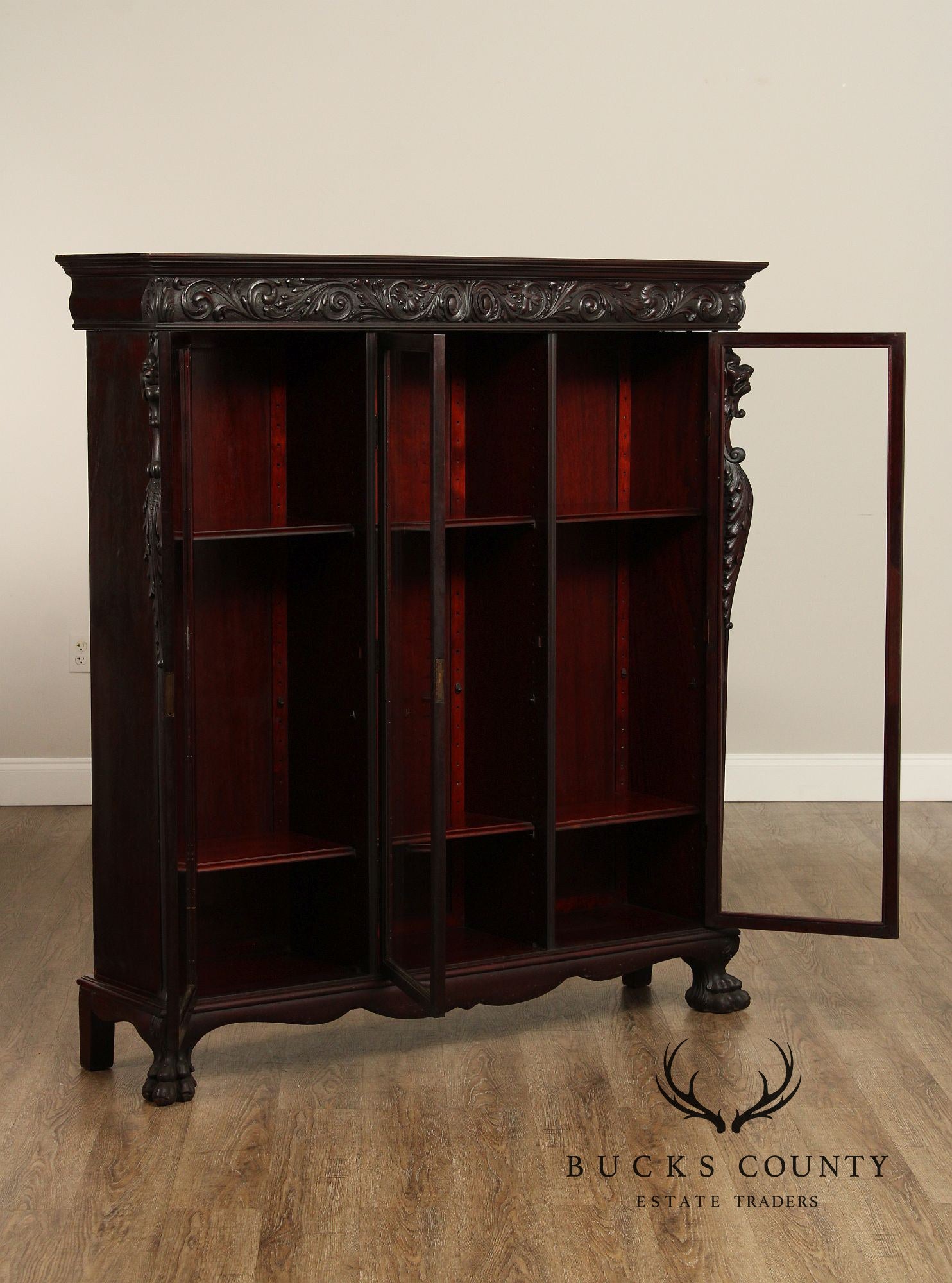 Antique Renaissance Revival Carved Mahogany Bookcase