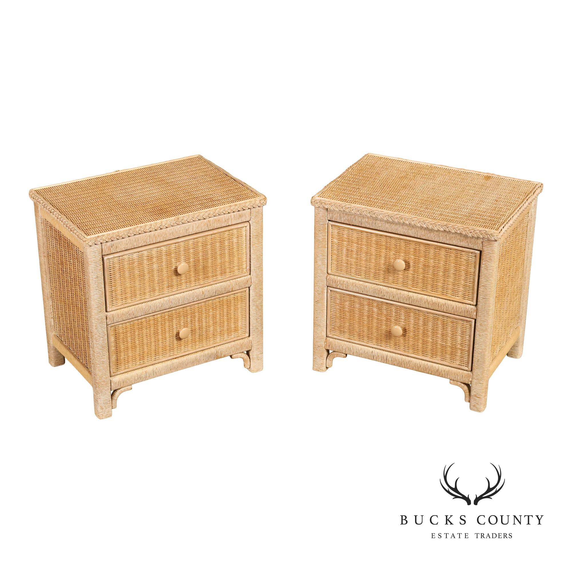 Lexington Henry Link Vintage Pair of Wicker two Drawer Nightstands