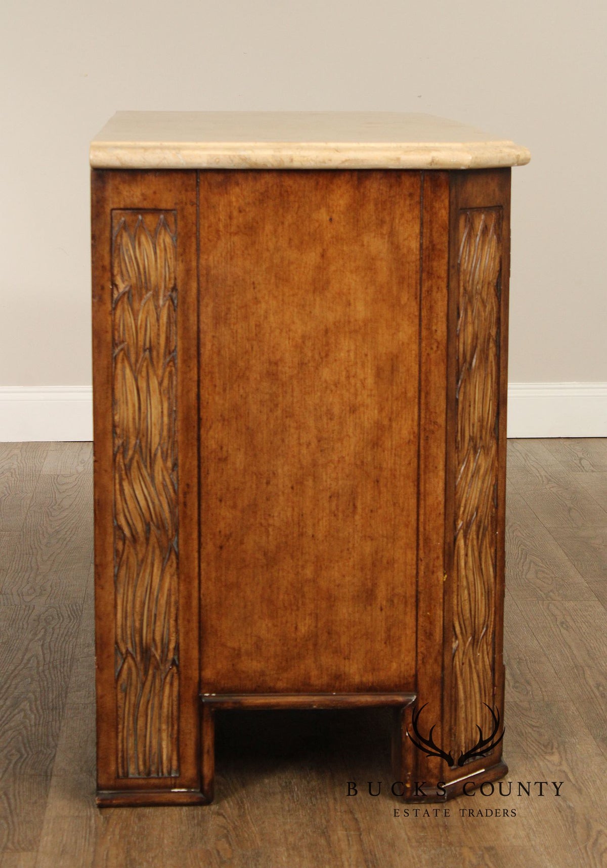 Hollywood Regency Travertine Top Console Cabinet