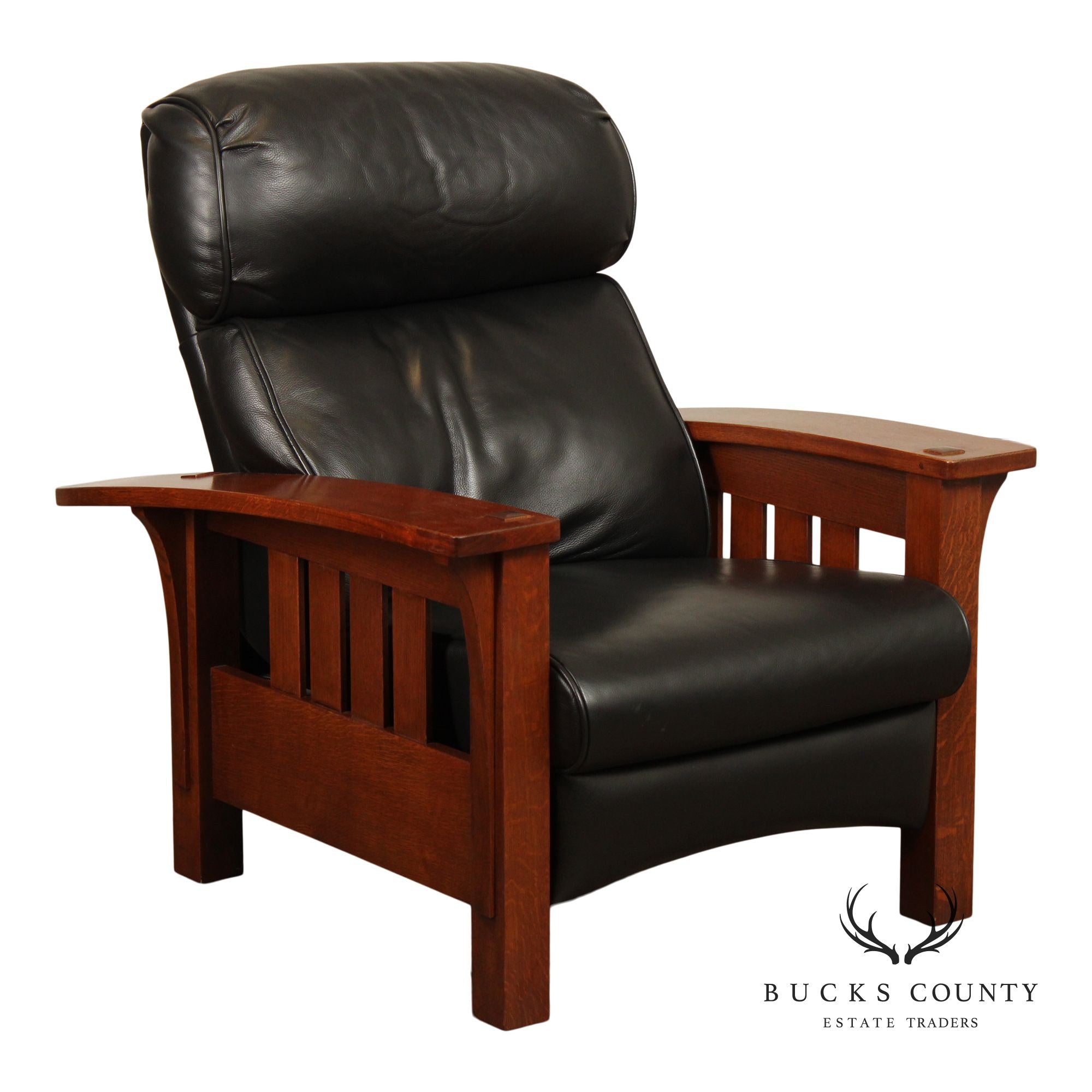 Stickley Mission Collection Oak Bow Arm Leather Recliner