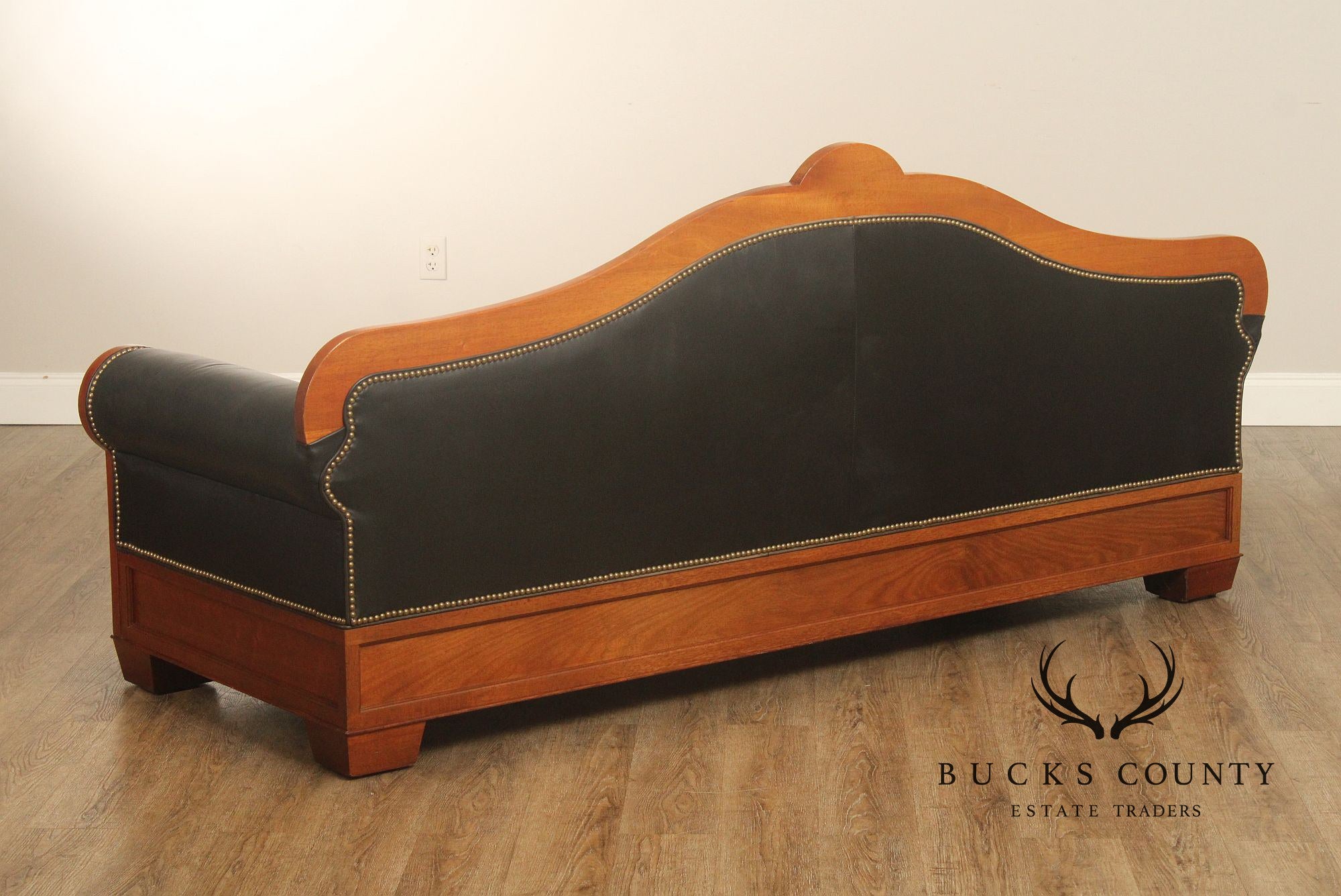 Ralph Lauren Empire Style Mahogany Frame Black Leather Sofa