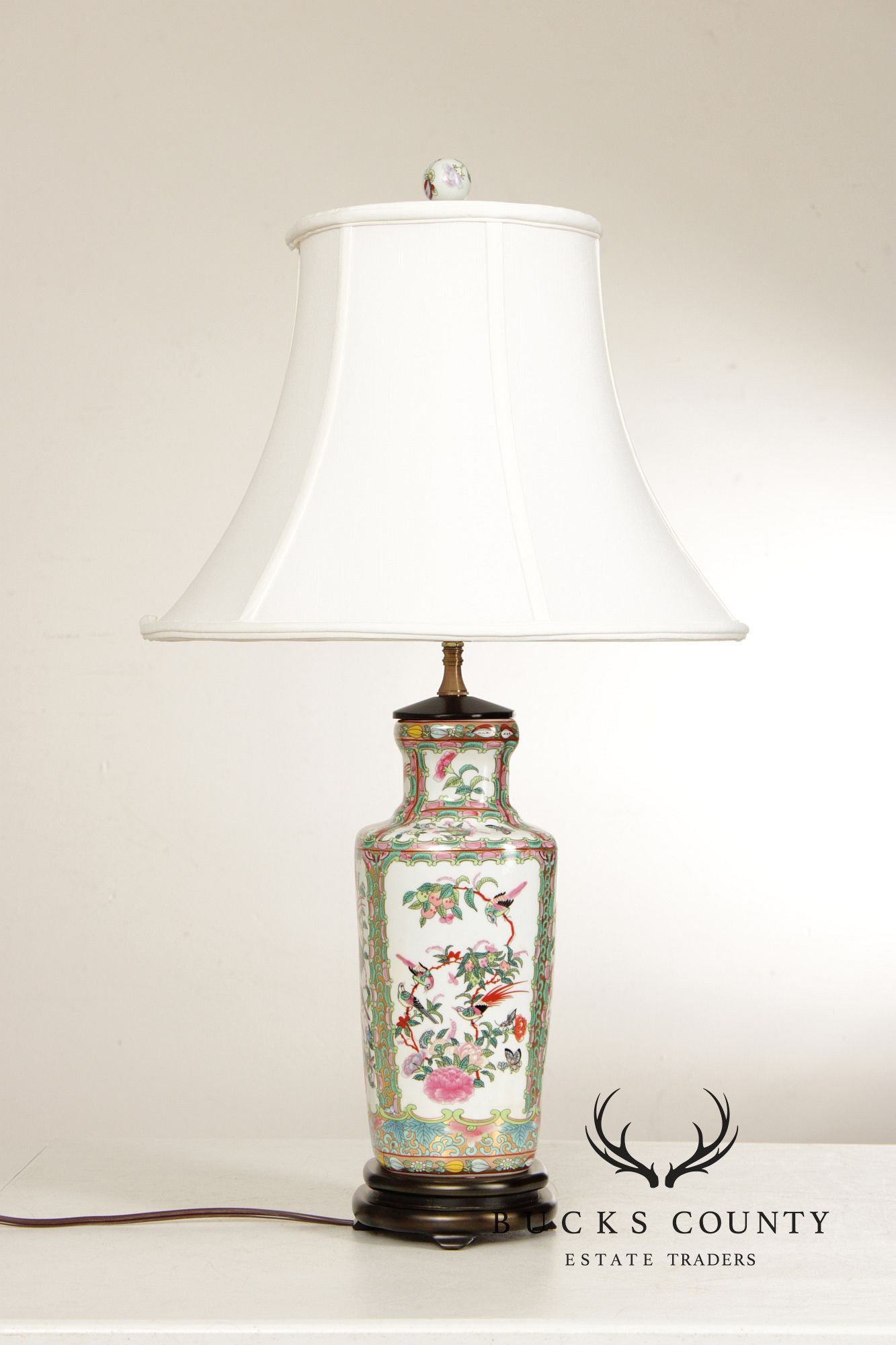 Chinese Pair of Famille Vert Porcelain Table Lamps