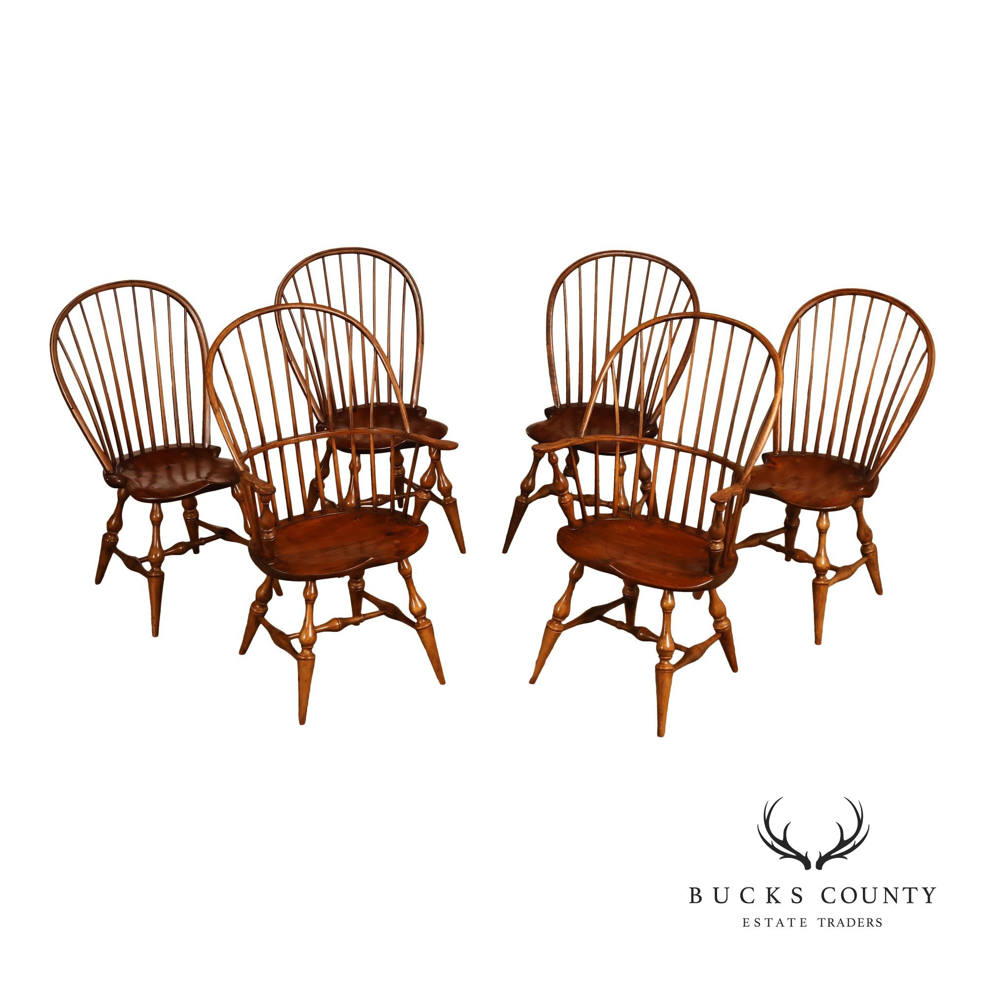 D.R. Dimes Vintage Set of Six Bow-Back Windsor Dining Chairs