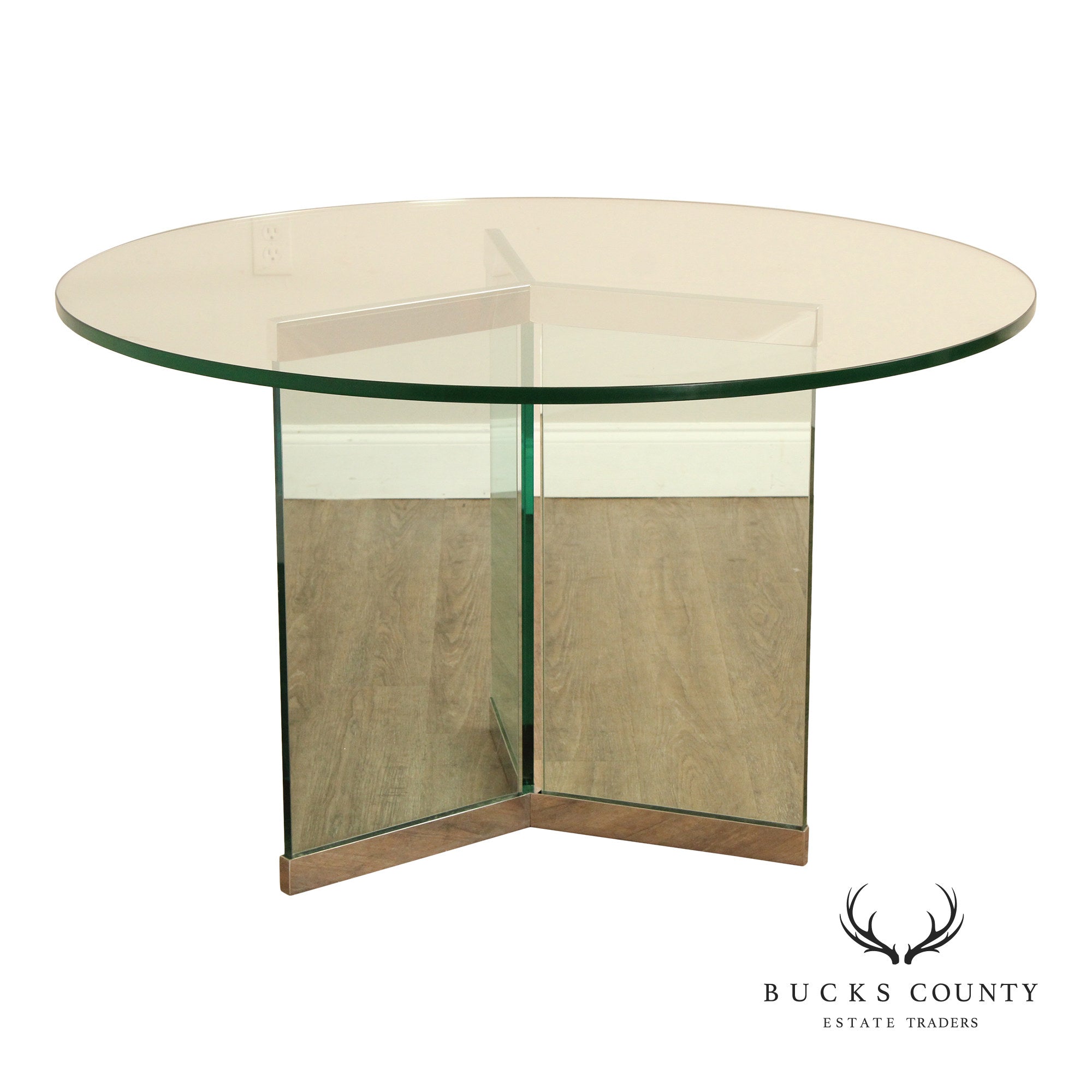 Leon Rosen for Pace Chrome and Round Glass Dining Table