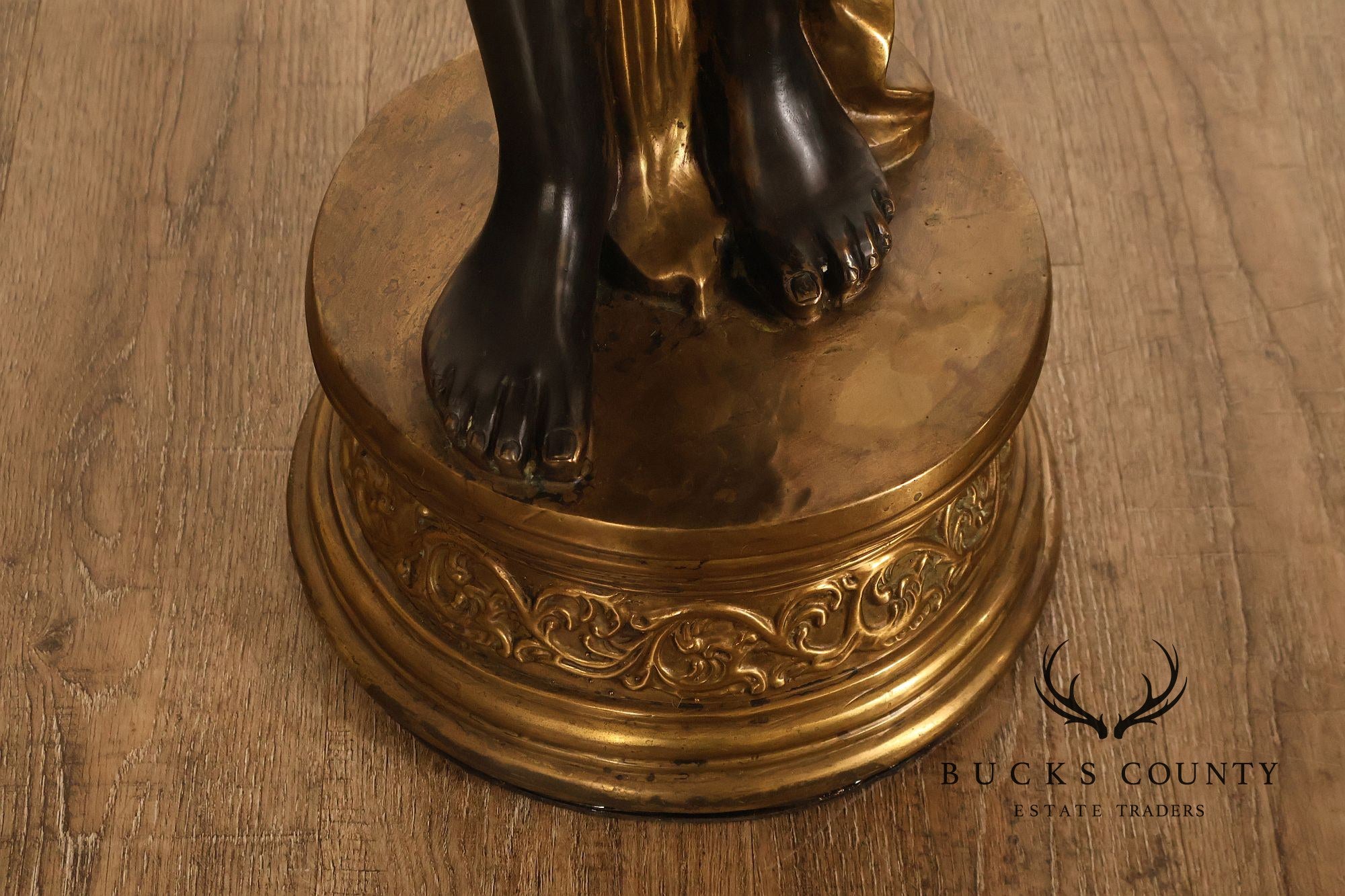 Neoclassical Style Pair Of Bronze Figural Torchere Floor Lamps