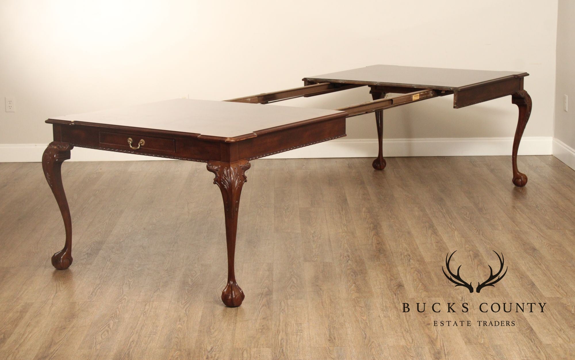 Henredon Rittenhouse Square Chippendale Style Mahogany Expandable Dining Table, Two Silverware Drawers