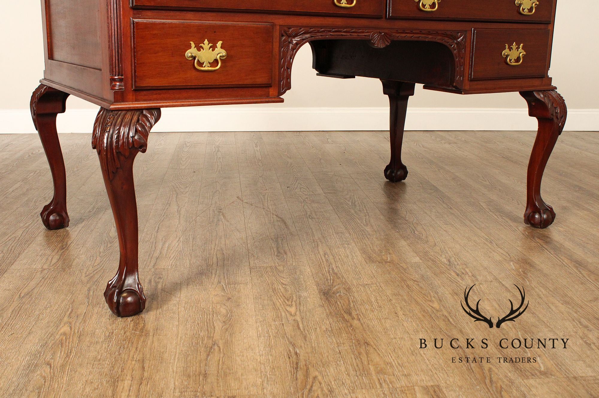 Antique Chippendale Style Carved Mahogany Partners Desk